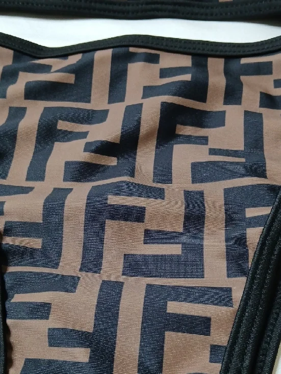 Fendi Brown and Black Geo-Print Triangle Bikini - Picture 2 of 4